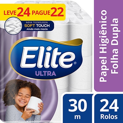 Papel Higiênico Folha dupla 30m, Leve 24 Pague 22, Elite, Softys - PT 24 UN