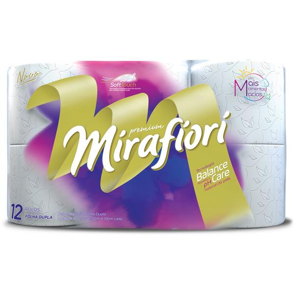 Papel higiênico branco, Folha dupla, Premium, 30m, Mirafiori, Manikraft - PT 12 RL