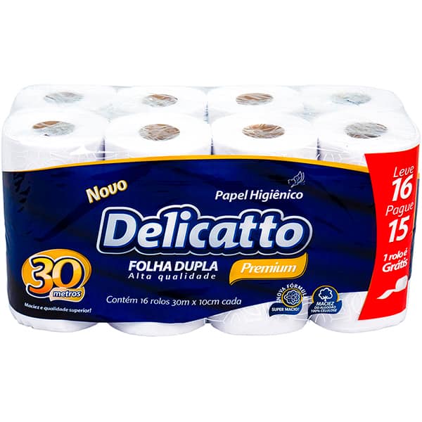 Papel Higiênico Delicatto Premium, Folha Dupla, 30m, Com 16 Rolos, Anin - PT 16 RL Papel Higiênico Delicatto Premium, Folha Dupla, 30m, Com 16 Rolos, Anin - PT 16 RL