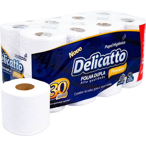 Papel Higiênico Delicatto Premium, Folha Dupla, 30m, Com 16 Rolos, Anin - PT 16 RL Papel Higiênico Delicatto Premium, Folha Dupla, 30m, Com 16 Rolos, Anin - PT 16 RL
