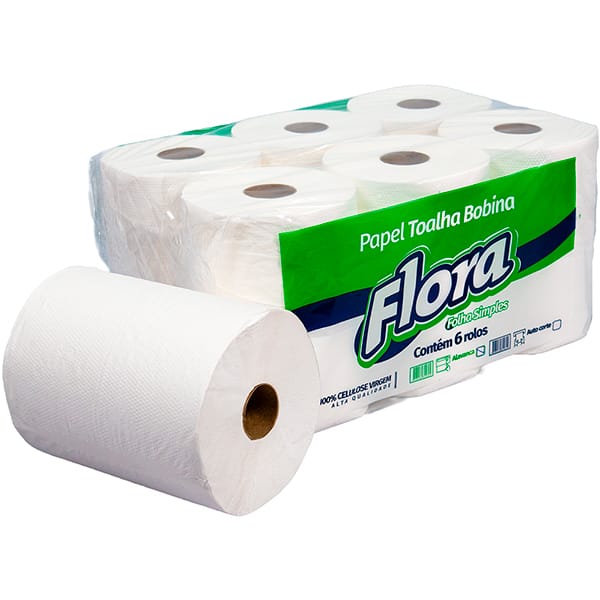 Papel Toalha folha Simples com 6 rolos, 150m, 7908, Flora - FD 6 BB