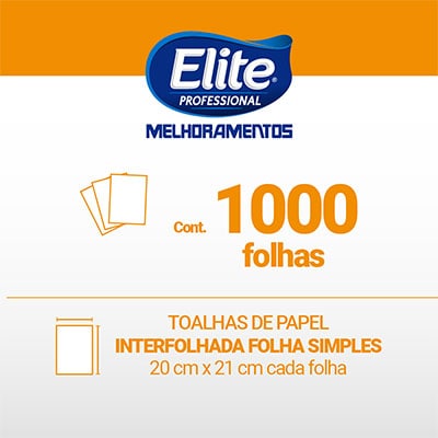 Papel Toalha Interfolha, 20 x 21cm, Folha simples, Elite, Softys - PT 1000 FL