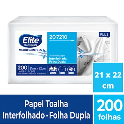 Papel toalha interfolha, 21 x 22cm, Folha dupla, Elite, Softys - PT 200 FL