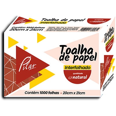 Papel toalha interfolha natural, 20 x 21, Folha simples, com 1000 folhas, Pilar Papéis - PT 1000 UN