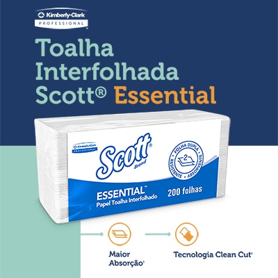 Papel toalha interfolha, 21,5 x 22,2, Folha dupla, Scott Essential - Kimberly PT 200 FL