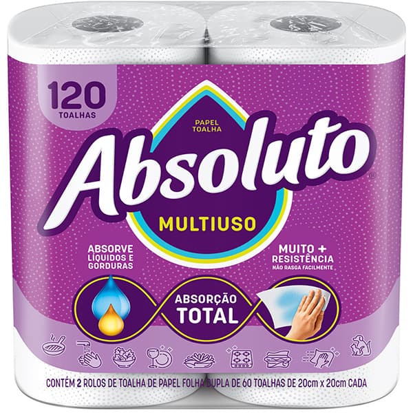 Papel toalha fl. dupla Absoluto 60fl 100201 Bracell PT 2 RL