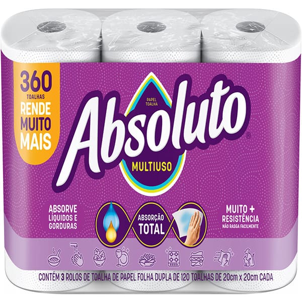 Papel toalha fl. dupla Absoluto 120fl 100222 Bracell PT 3 RL Papel toalha fl. dupla Absoluto 120fl 100222 Bracell PT 3 RL