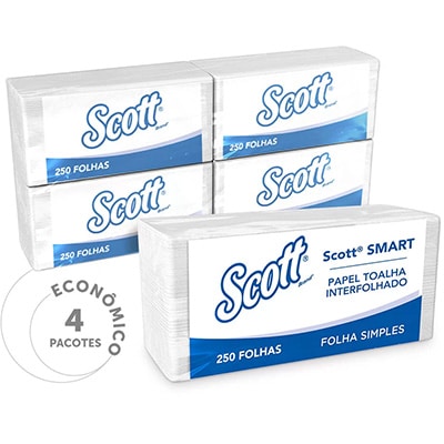 Papel Toalha Interfolhado Scott Smart, Folha Simples, 1000 folhas, Kimberly - PT 1000 FL