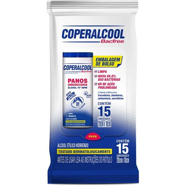 Pano umedecido Bacfree 70 Ação Prolongada Econo Coperalcool PT 15 UN