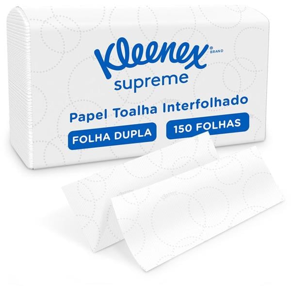 Papel toalha interfolha, Kleenex Supreme, Folha dupla, Kimberly - PT 150 UN