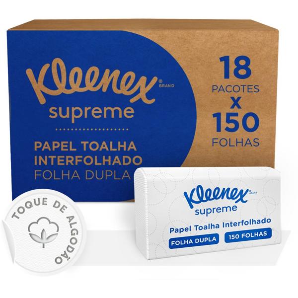 Papel toalha interfolha, Kleenex Supreme, Folha dupla, Kimberly - PT 150 UN