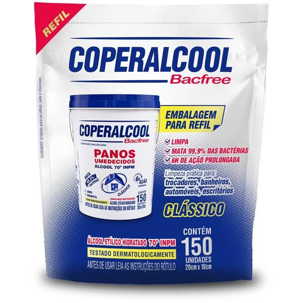 Pano umedecido com Alcool 70, Bacfree, Refil 085, Coperalcool - PT 1 UN