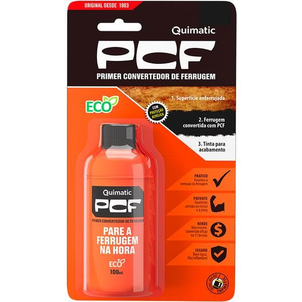 Tira Ferrugem PCF, Primer Convertedor de Ferrugem, 100 ml, DD1, Quimatic - BT 1 UN