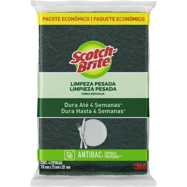 Esponja de Limpeza Pesada, Scotch-Brite Antibac, HB00464774, 3M - PT 4 UN