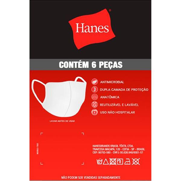 Máscara lavável em tecido dupla camada branca HMSK Hanesbrands Brasil T PT 6 UN