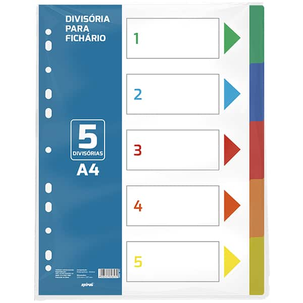 Divisória para fichário universitário com 5 divisórias, Cores sortidas, Spiral - PT 1 UN