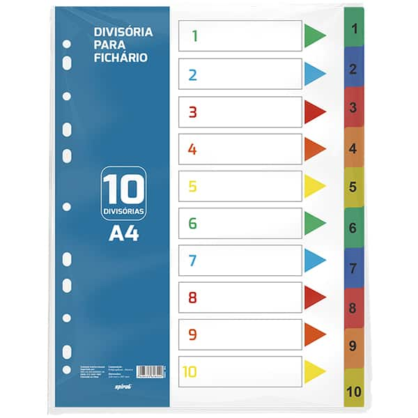 Divisória para fichário universitário com 10 divisórias, Cores sortidas, Spiral - PT 1 UN