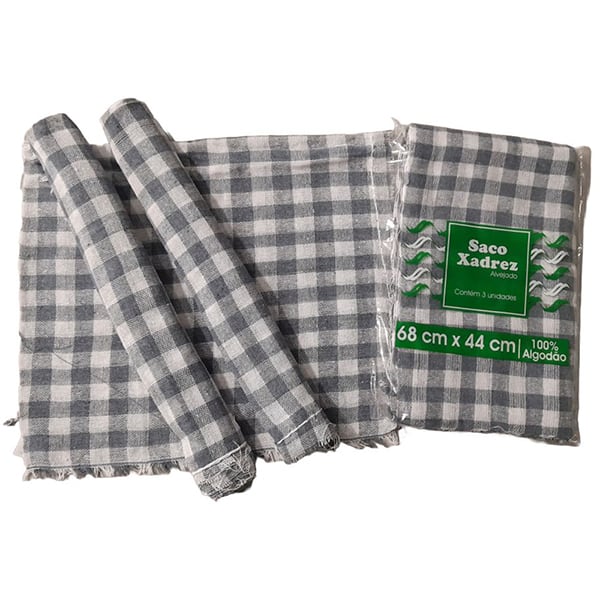 Saco alvejado 68x44cm xadrez 710504 Ouro Branco PT 3 UN