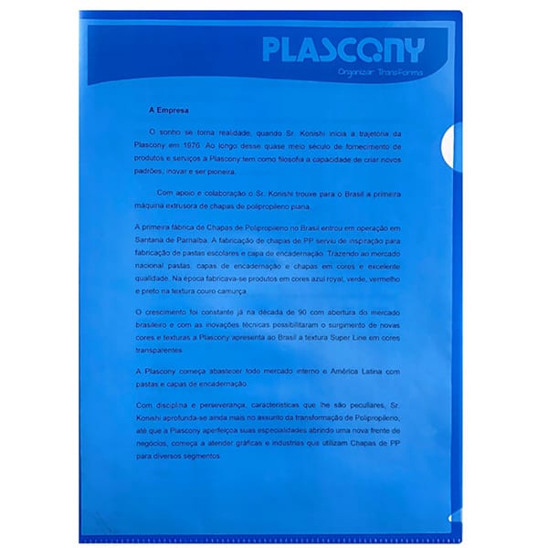 Pasta L, A4, Pacote com 10 unidades, Plástica, L15A4, Escolar Office, Azul, Plascony PT 10 UN