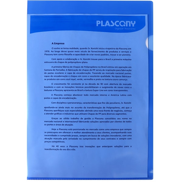 Pasta L, Ofício, Pacote com 10 unidades, Plástica, L15OF, Escolar Office, Azul, Plascony PT 10 UN