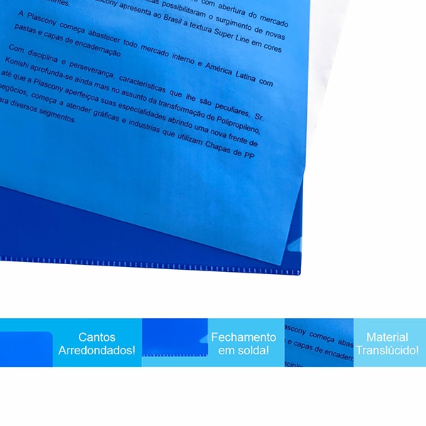 Pasta L, Ofício, Pacote com 10 unidades, Plástica, L15OF, Escolar Office, Azul, Plascony PT 10 UN