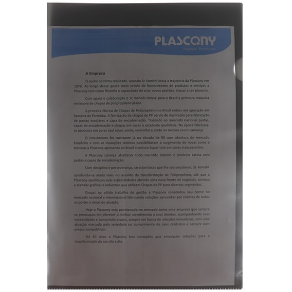 Pasta L, Ofício, Pacote com 10 unidades, Plástica, L15OF, Escolar Office, Fumê, Plascony PT 10 UN