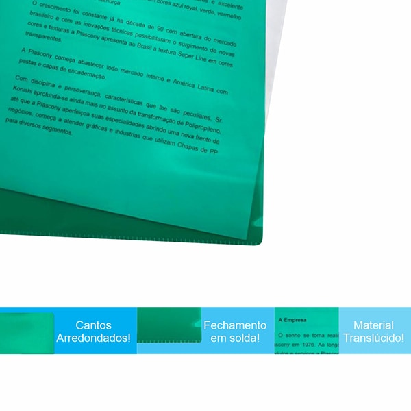 Pasta L, Ofício, Pacote com 10 unidades, Plástica, L15OF, Escolar Office, Verde, Plascony PT 10 UN