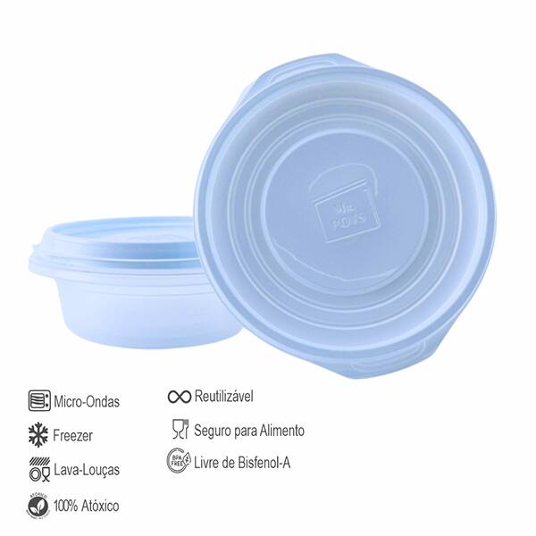 Pote plástico com 3 unidades, 600ml, Azul, TR600C AZP, Plascony - PT 3 UN