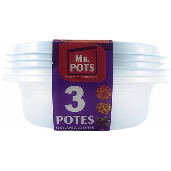 Pote plástico com 3 unidades, 600ml, Azul, TR600C AZP, Plascony - PT 3 UN