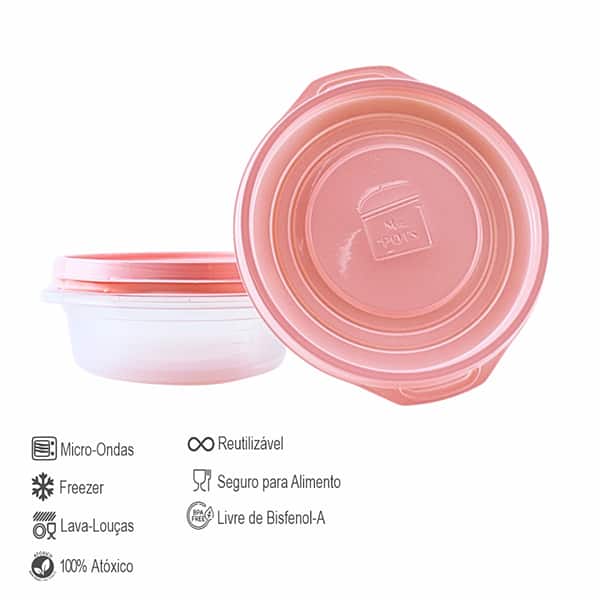 Pote plástico com 3 unidades, 600ml, Rosa, TR600C, RSP, Plascony - PT 3 UN