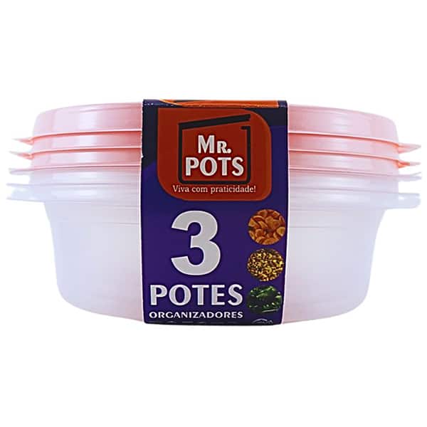 Pote plástico com 3 unidades, 600ml, Rosa, TR600C, RSP, Plascony - PT 3 UN