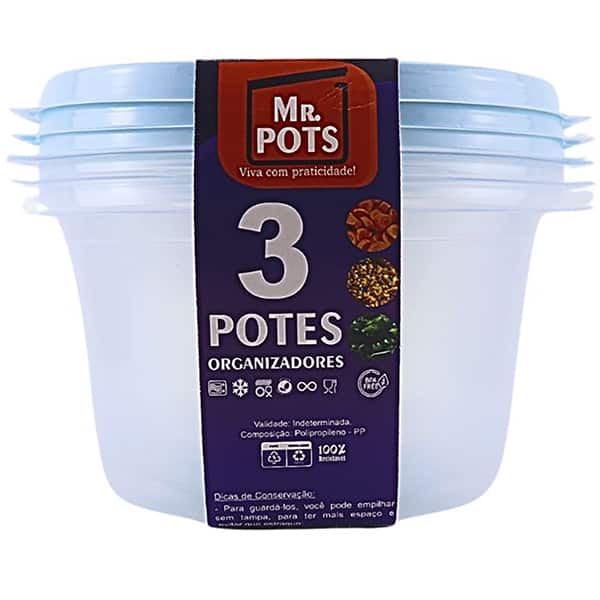 Pote plástico com 3 unidades, 1,1L, Azul, TR1100C AZ, Plascony - PT 1 UN