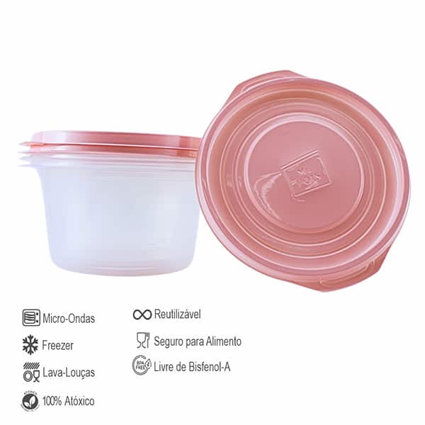 Pote plástico com 3 unidades, 1,1L, Rosa, TR1100C RS, Plascony - PT 3 UN