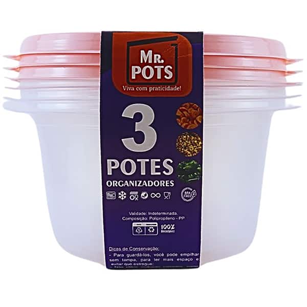 Pote plástico com 3 unidades, 1,1L, Rosa, TR1100C RS, Plascony - PT 3 UN