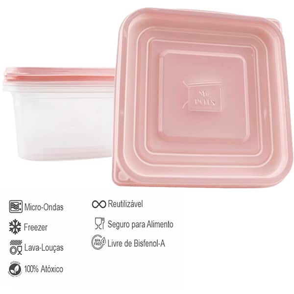 Pote plástico com 3 unidades, 1,3l, Rosa, TQ1300C, RS, Plascony - PT 1 UN