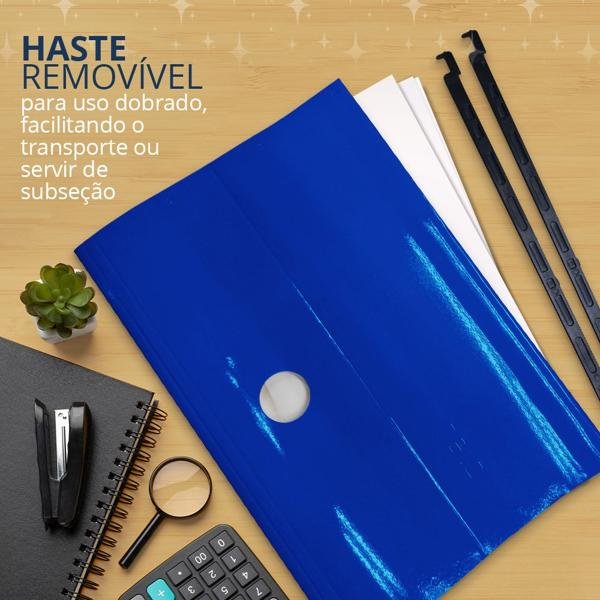 Pasta Suspensa Colorida Plastificada Home Office com Visor Etiqueta e Grampo Plástico Fixador, Azul, Dello - PT 6 UN