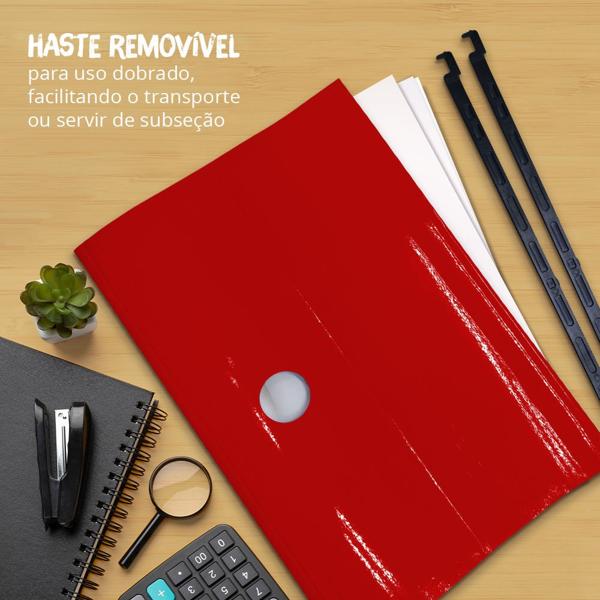 Pasta Suspensa Colorida Plastificada Home Office com Visor Etiqueta e Grampo Plastico Fixador, Vermelho, Dello - PT 6 UN