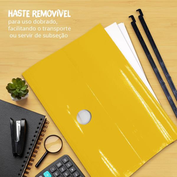 Pasta Suspensa Colorida Plastificada Home Office com Visor Etiqueta e Grampo Plástico Fixador, Amarelo, Dello - PT 6 UN