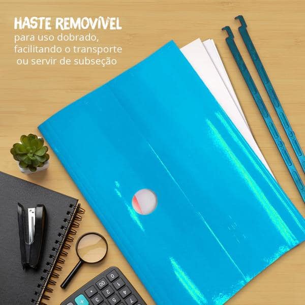 Pasta Suspensa Colorida Plastificada Home Office com Visor Etiqueta e Grampo Plástico Fixador, Azul Claro, Dello - PT 6 UN