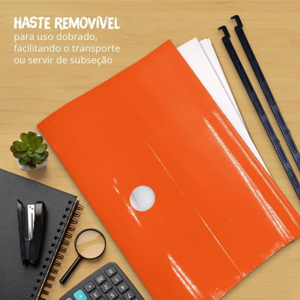 Pasta Suspensa Colorida Plastificada Home Office com Visor Etiqueta e Grampo Plástico Fixador, Laranja, Dello - PT 6 UN