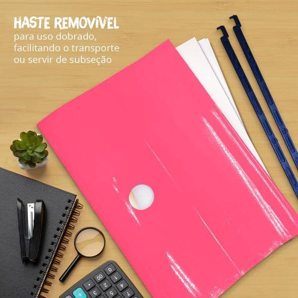 Pasta Suspensa Colorida Plastificada Home Office com Visor Etiqueta e Grampo Plástico Fixador, Rosa, Dello - PT 6 UN