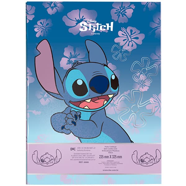 Pasta catálogo com 10 envelopes, Ofício, Stitch, 5578, DAC - PT 1 UN Pasta catálogo com 10 envelopes, Ofício, Stitch, 5578, DAC - PT 1 UN