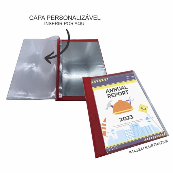 Pasta catálogo com frente transparente, 10 envelopes, Vermelha, A4, 7615, Plastpark - PC 1 UN