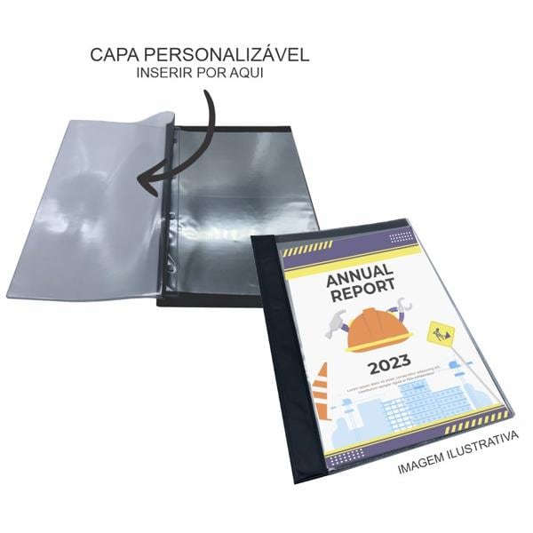 Pasta catálogo com frente transparente, 10 envelopes, Preto, A4, 7616, Plastpark - PC 1 UN