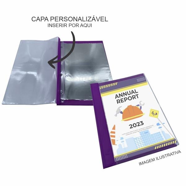 Pasta catálogo com frente transparente, 10 envelopes, Lilás, A4, 7617, Plastpark - PC 1 UN