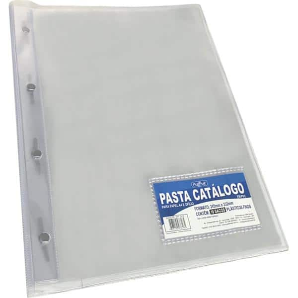 Pasta catálogo com frente transparente, 10 envelopes, Cristal, A4, 7618, Plastpark - PC 1 UN