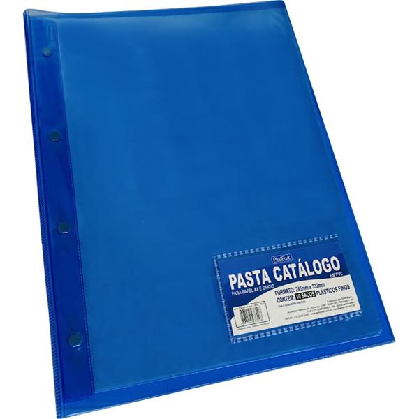 Pasta catálogo com frente transparente, 10 envelopes, Azul, A4, 7620, Plastpark - PC 1 UN