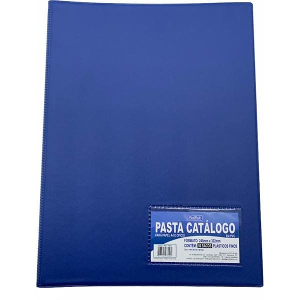 Pasta catálogo com visor, 50 envelopes, Azul, A4, 7820, Plastpark - PC 1 UN