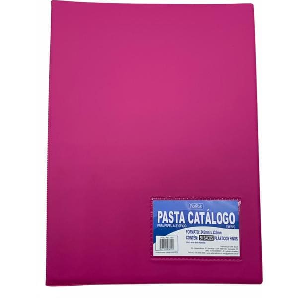 Pasta catálogo com visor, 50 envelopes, Rosa pink, Ofício, 7822, Plastpark - PC 1 UN