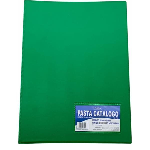 Pasta catálogo com visor, 50 envelopes, Verde, Ofício, 7822, Plastpark - PC 1 UN